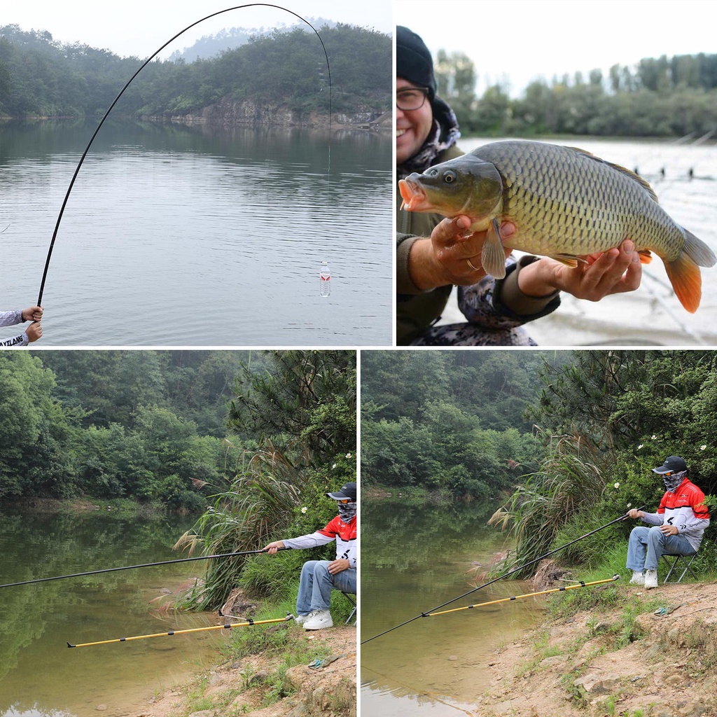 Joran Tegek Fishing Rod Teleskopik Pancing Super Ringan 2.7M-7.2M Serat Karbon Tinggi Hitam Portabel Aliran Pancing 2.7M 3.6M 4.5M 5.4M 6.3M 7.2M Perjalanan Carp Rod untuk Air Tawar