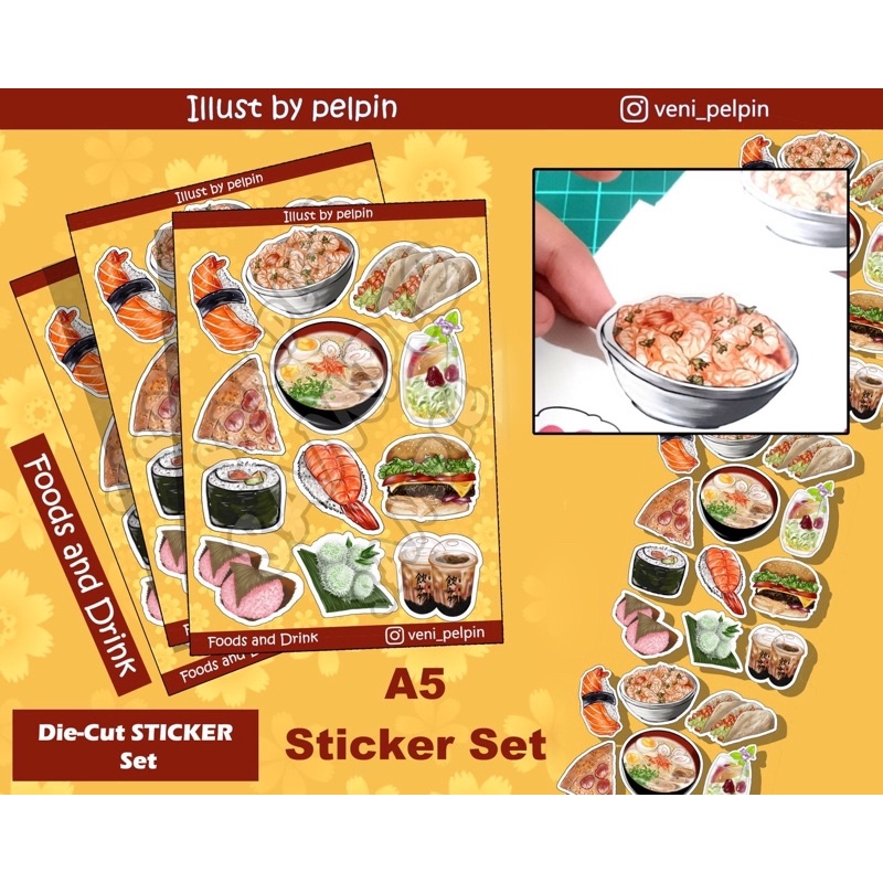 sticker foodies a5 japan food stiker anime ramen sushi pizza food