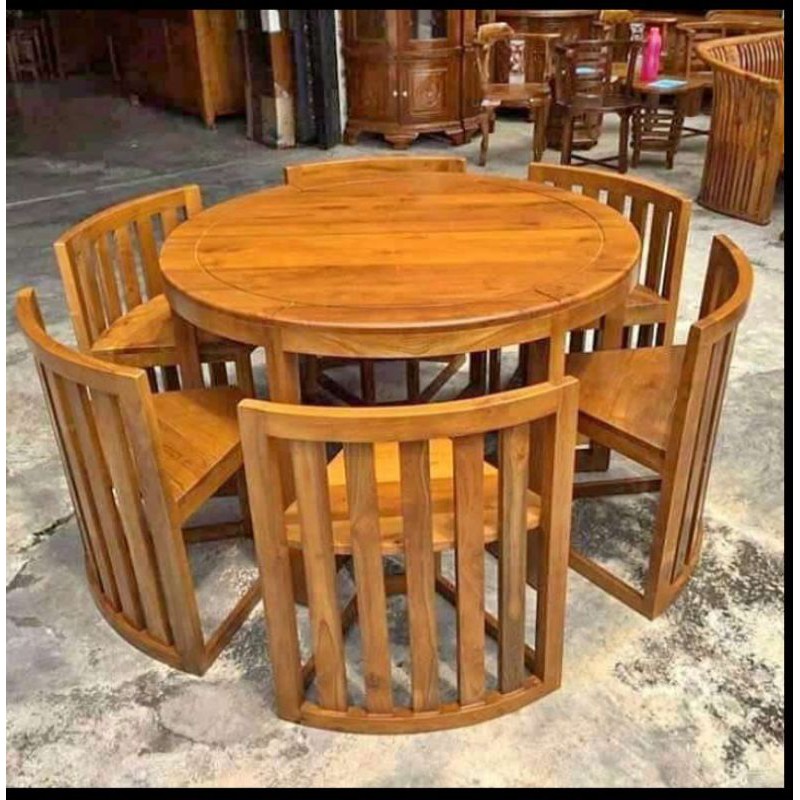 meja makan bundar 6 kursi