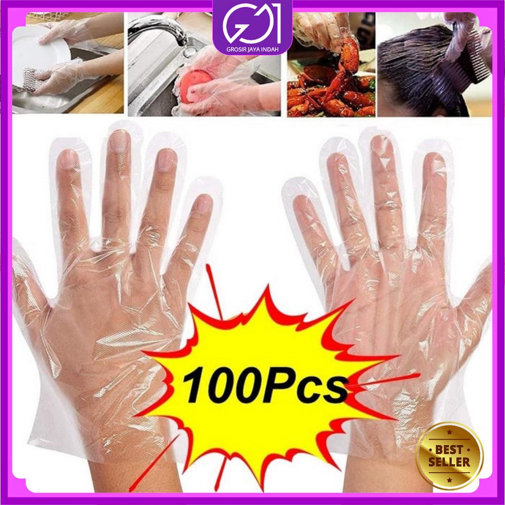 Disposable Plastic Glove / Sarung Tangan Plastik Disposable Isi 100pcs / Sarung Tangan Sekali Pakai / Sarung Tangan Transparan Polos Putih Bening