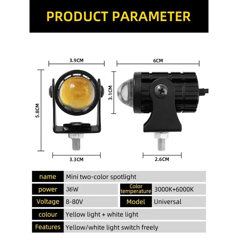 Universal 12-80V Lampu Tembak Sorot LED Motor Work Light/Lampu Led Sorot Motor D2/Lampu tembak Laser LED D2 mini 2 warna High low putih kuning waterproof