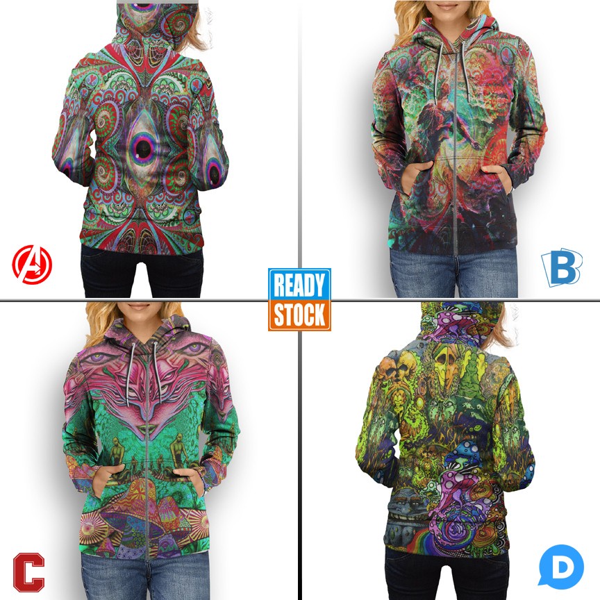 Jaket Hoodie Ayahuasca Trippy Psychedelic Mushroom Artistic SKU-7434106610604 Hoodie Fullprint Casua