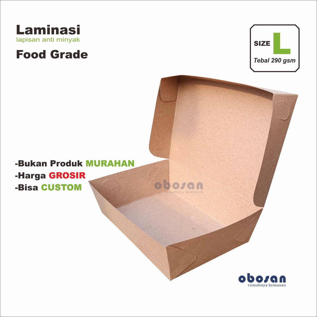 Paper Lunch Box Size L 290gsm Laminasi Dus Nasi Ayam Goreng Bakar Geprek Pecel Lele Nasi Bakar Nasi 
