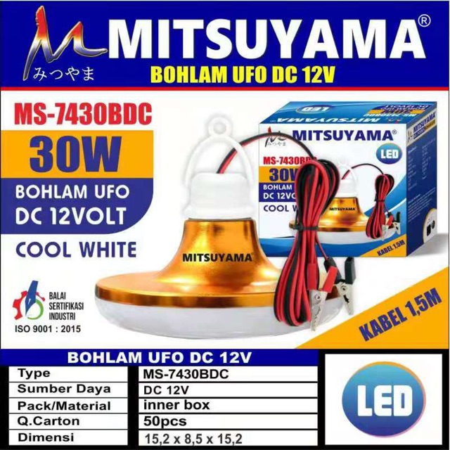 Bohlam UFO LED 20-30Watt + kabel 1,5m. MS-7420 7430 B DC Lampu Aki Mitsuyama