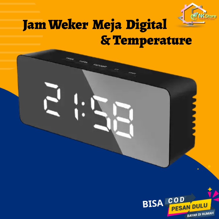 Jam Weker Meja Alarm Digital Led Mirror + Temperature