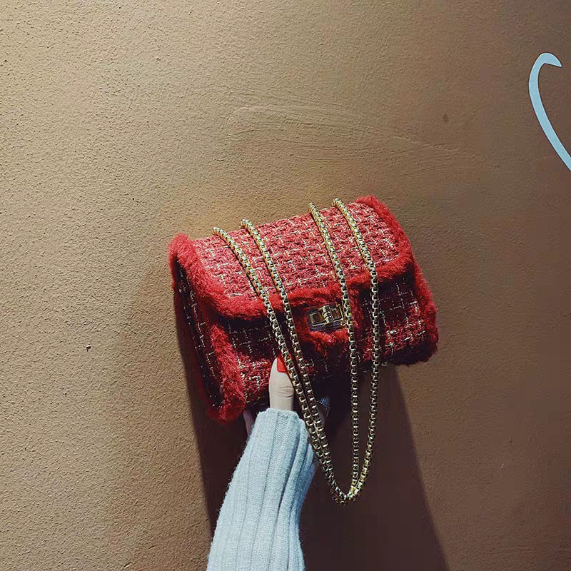 Tasimpor wanita  selempang Kain kotak-kotak handbag  promo sling bag cewek tali rantai