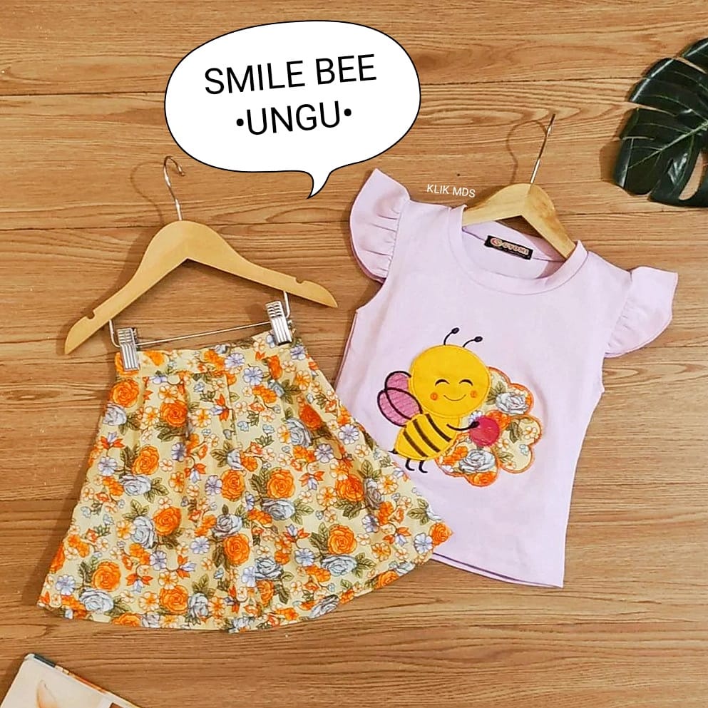 Baju Anak Perempuan Setelan Anak Atasan dan Celana Motif Smile Bee / 4 Ukuran / S-M-L-XL