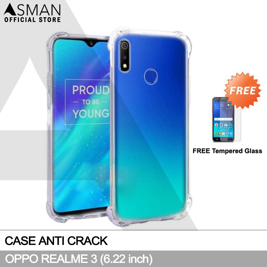 Anti Crack OPPO Realme 3 (6.22&quot;) | Soft Case Anti Bentur + FREE Tempered Glass