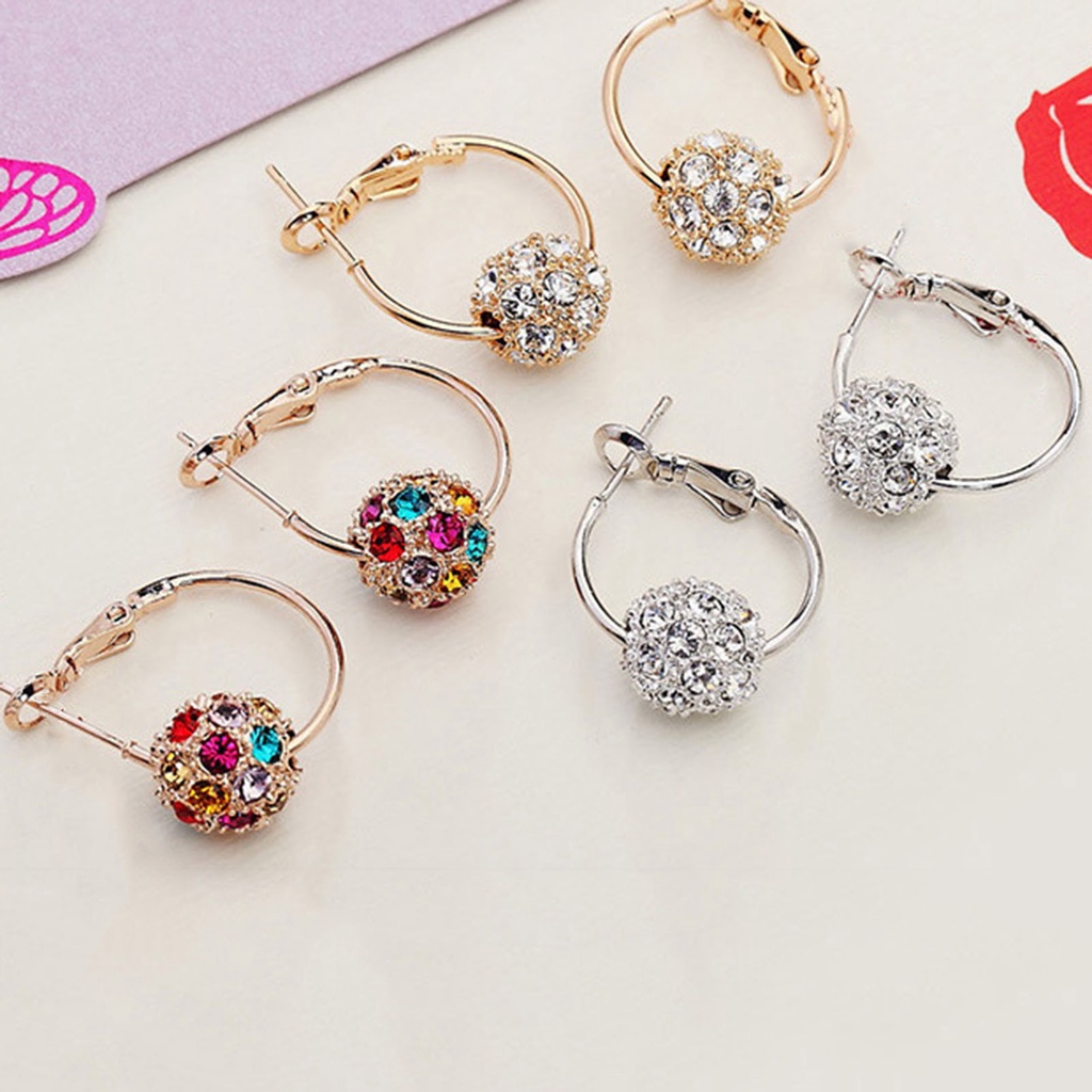 Hu Hu Hu Hu Hu Alat Bantu Pasang Kacamata♡ 1 Pasang Anting Bulat Aksen Berlian Imitasi Warna-Warni Untuk Wanita