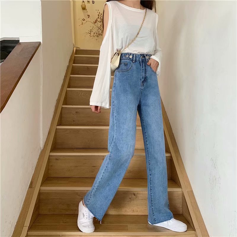 celana jeans wanita Highwaist Kulot Jeans Pinggang yang dapat disesuaikan