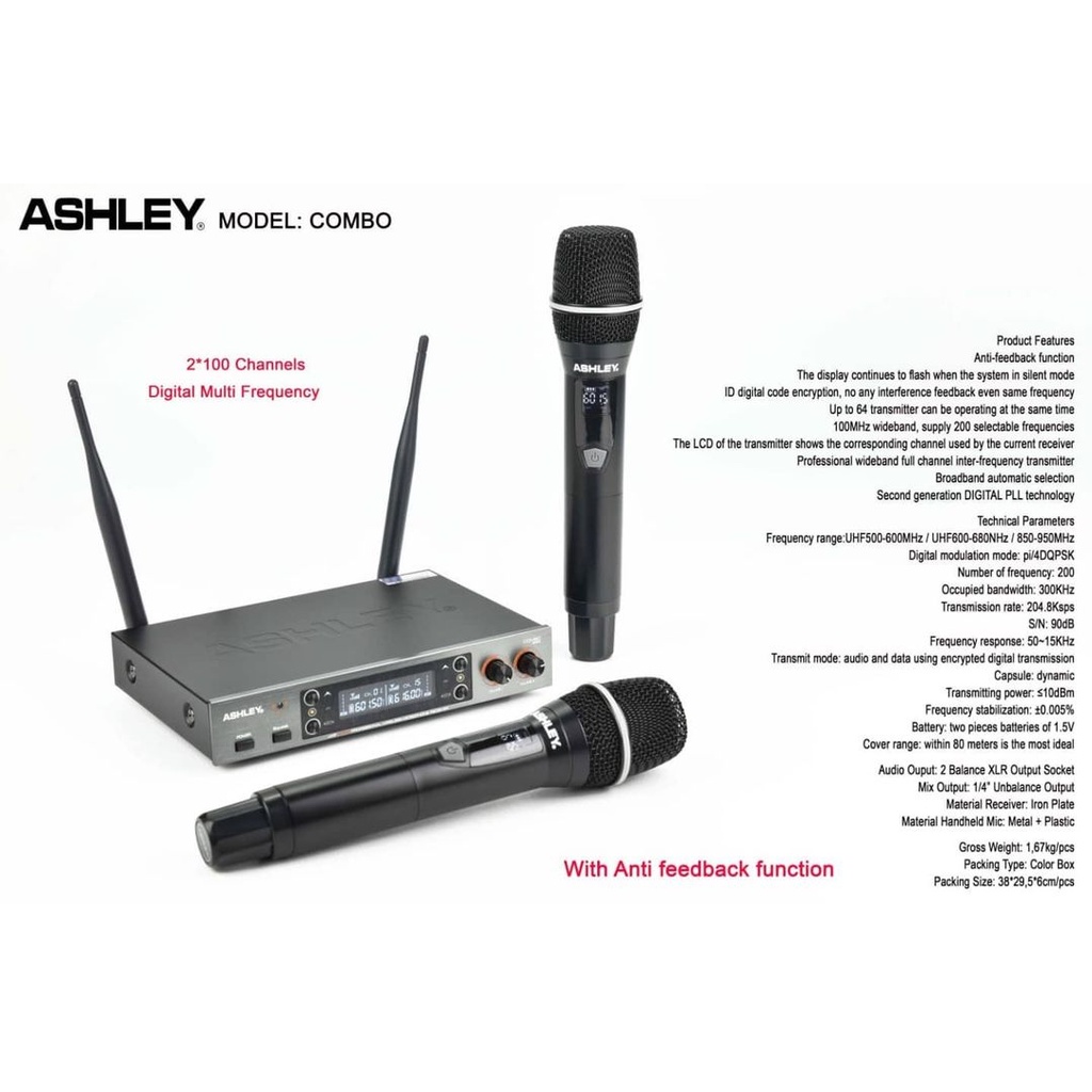 Mic Wireless Ashley Combo anti feedback