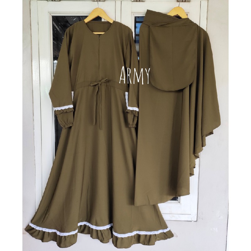 (COD) TERLARIS..!! GAMIS SET SYARI NABILAH/GAMIS WOLFIS SYARI SET HIJAB DAN CADAR-Army