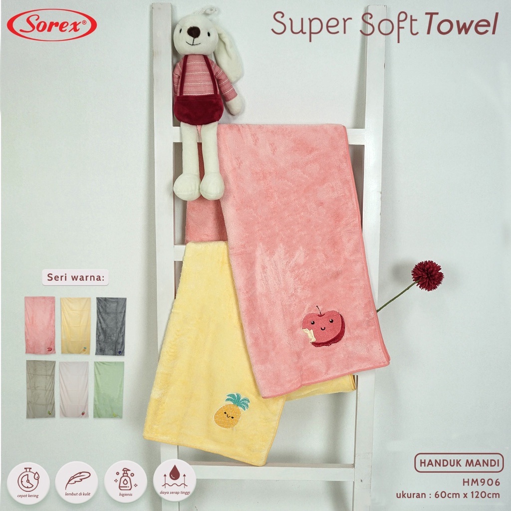 Sorex Handuk Mandi Anak dan Dewasa Super Soft Towel Lembut Daya Serap Tinggi Corak Bordir HM 906