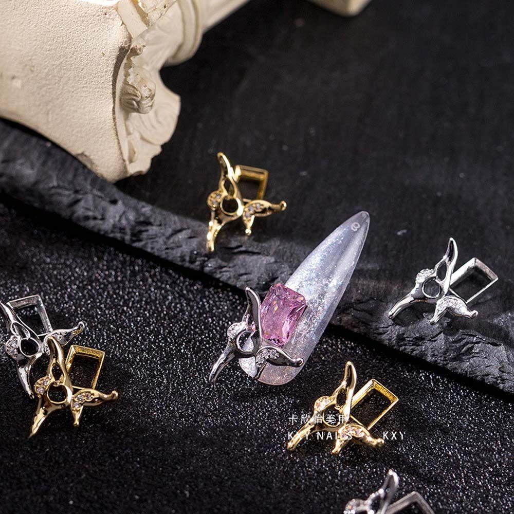 AUGUSTINA Agustina Asimetris Kupu-Kupu Bingkai Pesona Fashion Tips Kuku Ornamen Manikur Aksesoris Kuku Permata Perhiasan Halus Nail Charms