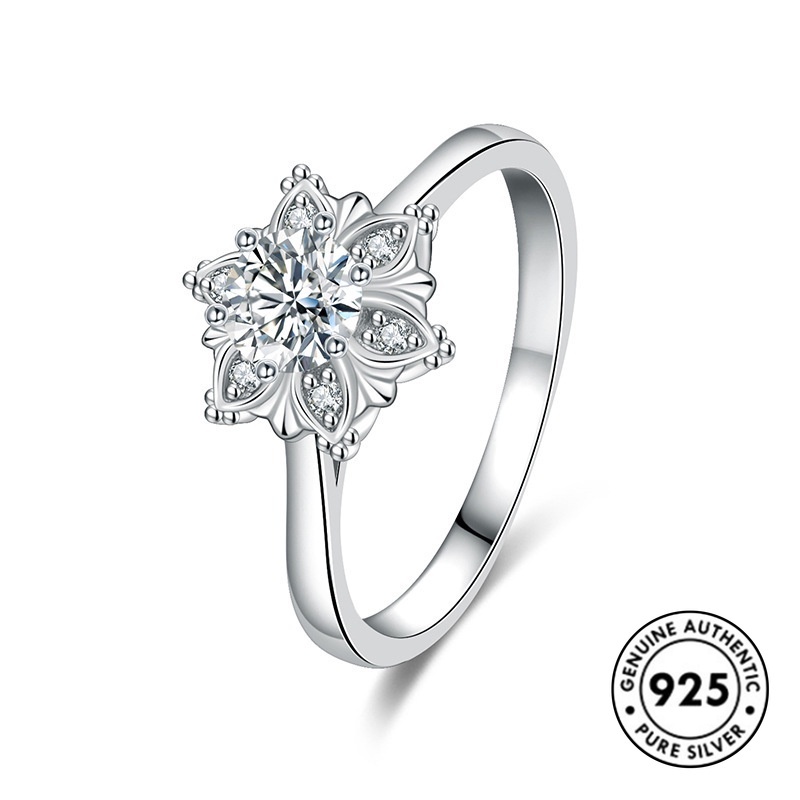 Cincin Sterling Silver 925 Model Terbuka Desain Bunga Hias Berlian Imitasi Elegan Untuk Wanita