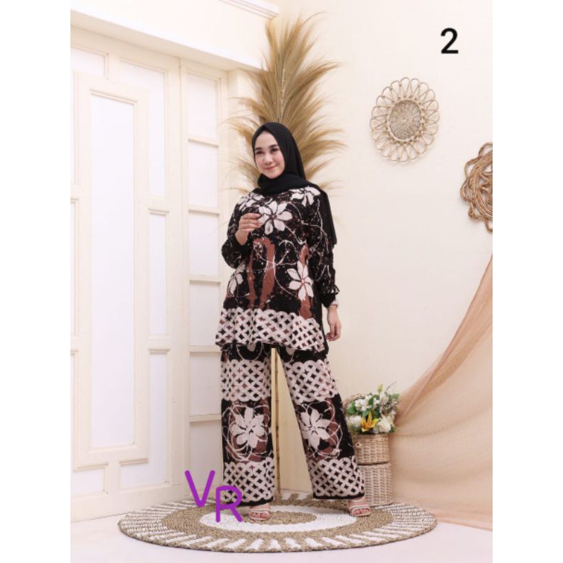 ONE SET RAYON WANITA PREMIUM SANTUNG SUPER WARNA GELAP MOTIF RANDOM
