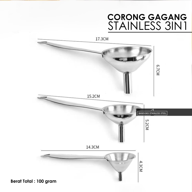 Corong Gagang Stainless Mini SET 3in1 serbaguna tuang minyak garam kecap jus buah