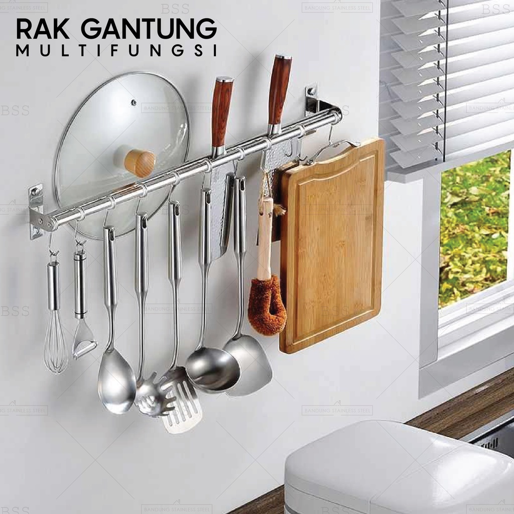 Kitchen bar 40cm Single Double rak gantungan dapur pisau panci stainless steel