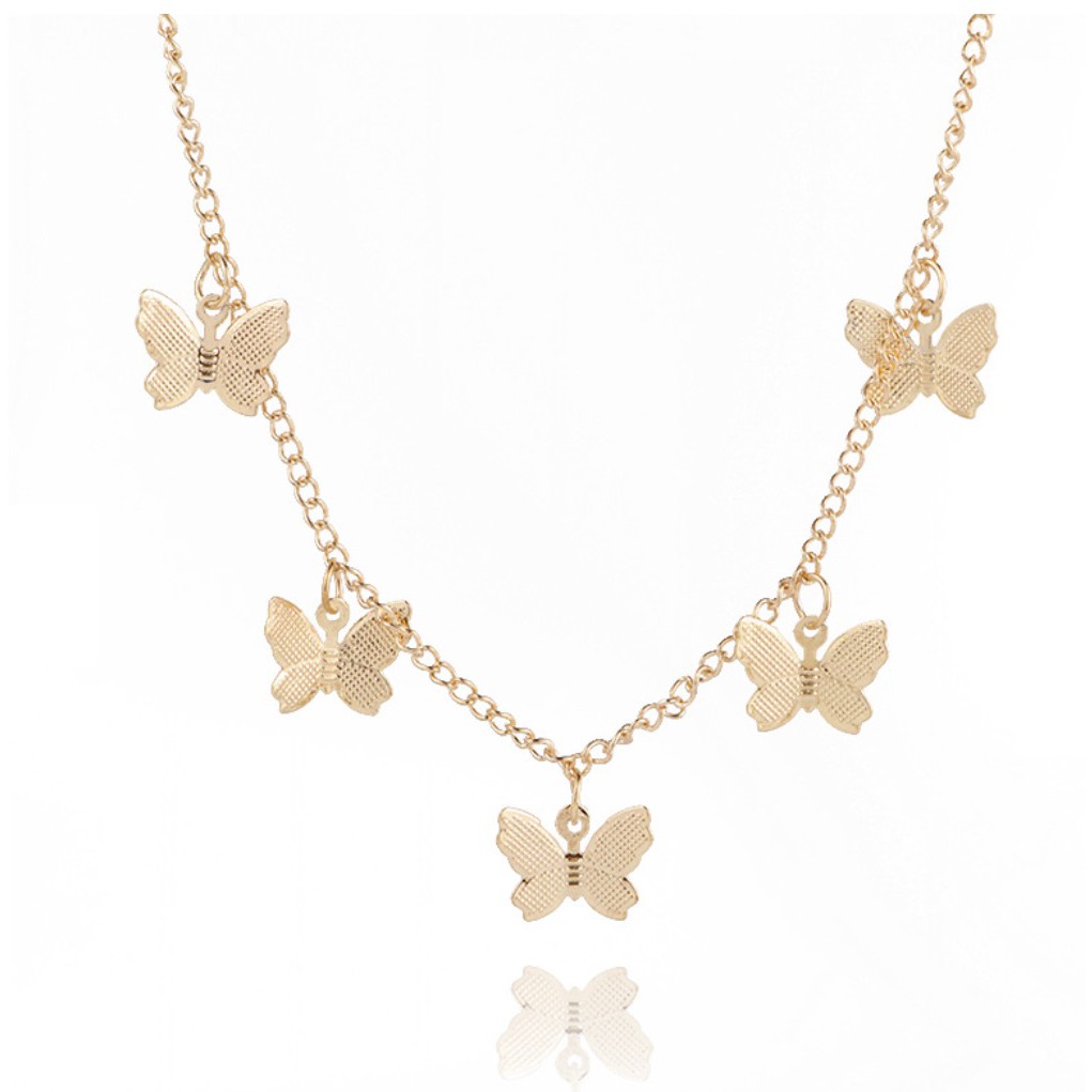 Kalung Rantai Wanita Liontin FIVE BUTTERFLY Gaya Korea Fashion Women Necklace Titanium Alloy