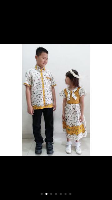 Sarimbit Couple Batik Anak Terusan Dress/hem Kemeja Atasan Naura Putih