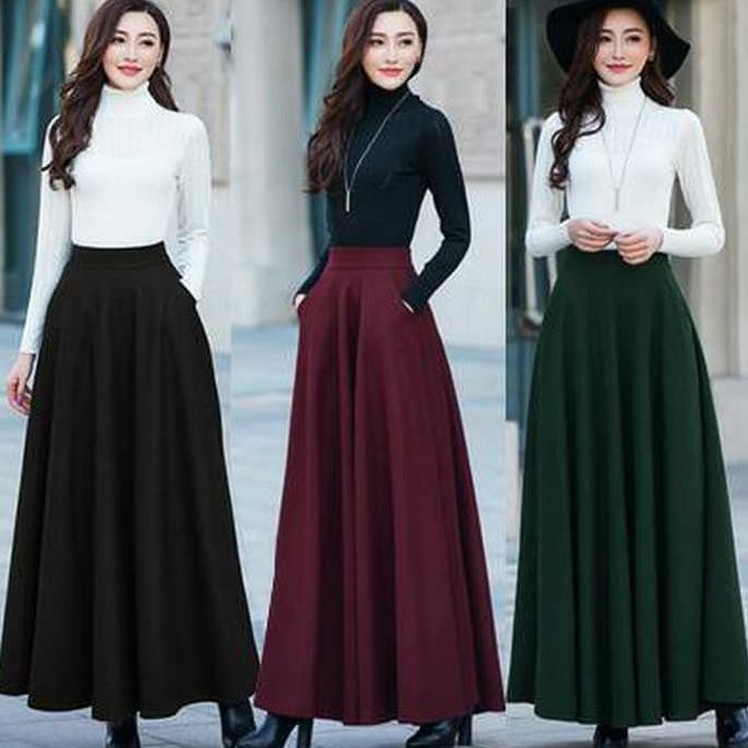 Sandra Maxi Pocket Skirt(#880)/Rok panjang/Rok flare/Rok Maxi - Beige