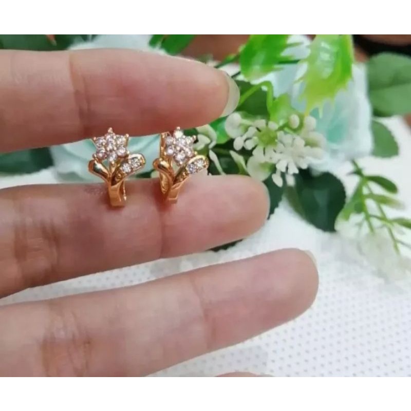 anting titanium motif jepit bunga rosegold wanita anak remaja anti luntur