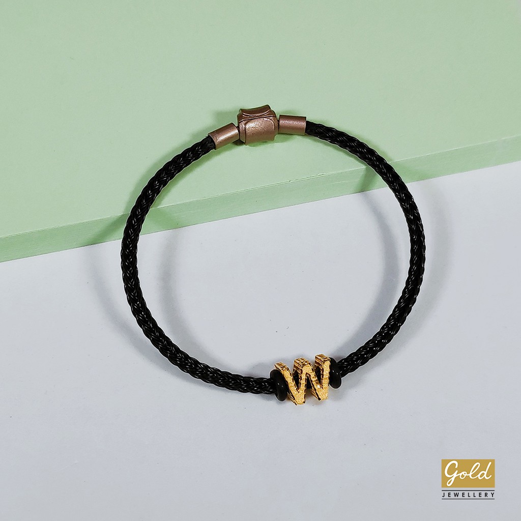 Gelang tali emas kuning 700 16k charm inisial alphabet huruf W bsr