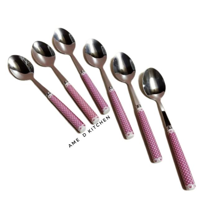 Sendok makan pink polkadot isi 6