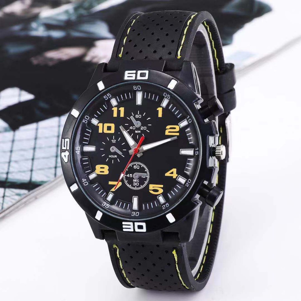 Jam Tangan Pria Sport Chrono Korea Fashion Quartz Men Silikon Analog Watch Arloji Cowok Kekinian