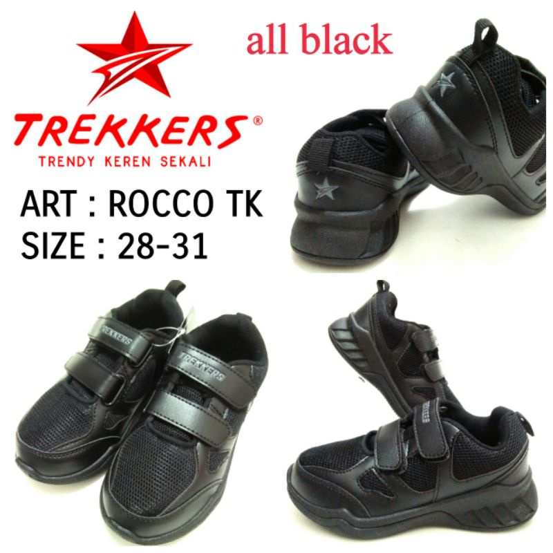 SEPATU ANAK SEKOLAH KREKETAN UNISEX TREKKERS ROCCO TK SIZE 28-31 WARNA FULL HITAM HARGA TERMURAH DAN TERBARU