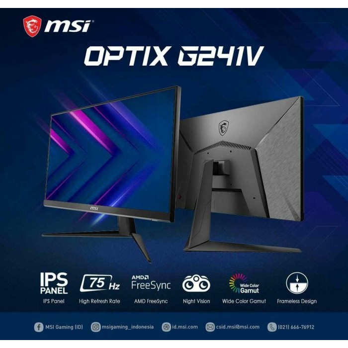 Monitor Gaming MSI Optix G241V 24 inch Full HD IPS 75Hz AMD Freesync