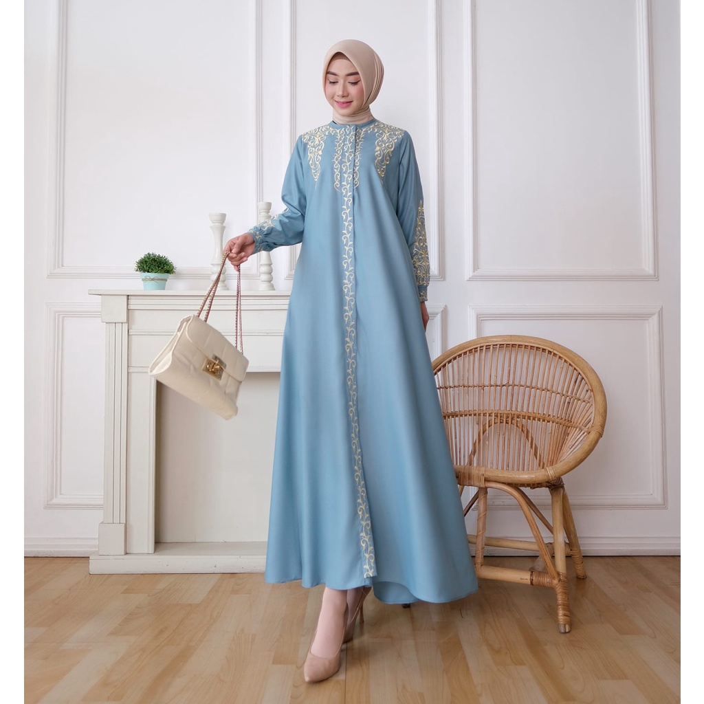 Gamis Premium Kasual Madina Aora Dress Wanita Muslim Bahan Toyobo Fodu Import Jepang Hight Quality M