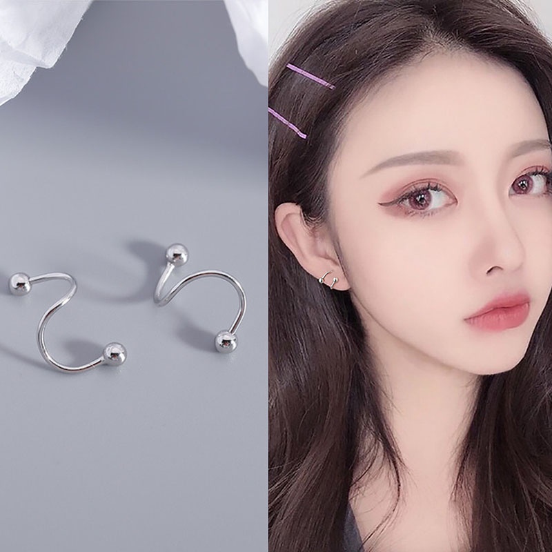 Anting Stud Desain Spiral Bahan 925 Silver Untuk Wanita