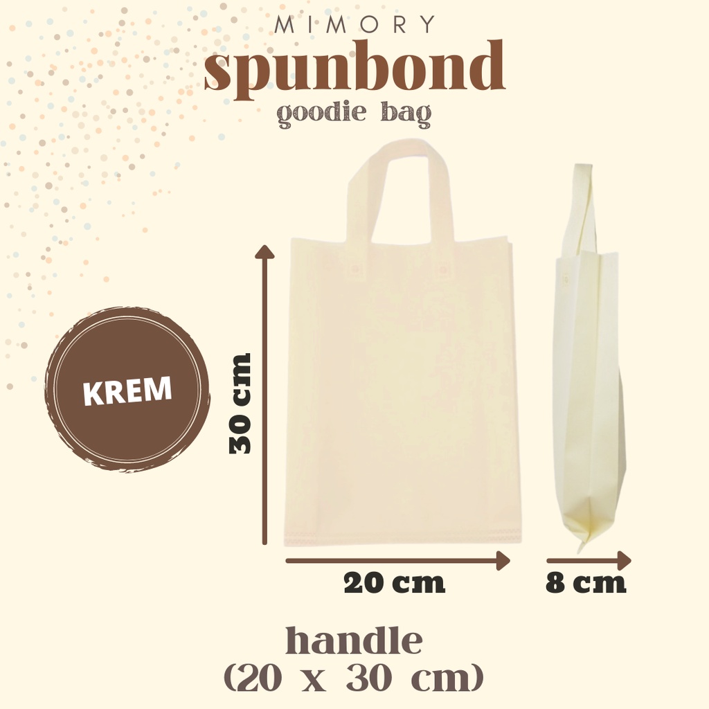 

TAS SPUNBOND 20x30 cm HANDLE -KREM- /Goodie Bag/Ultah/Tas Belanja/Tas Sablon