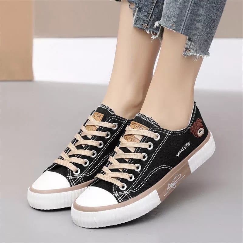 sepatu sneakers canvas wanita  terbaru sepatu nongkrong santay boneka belakang NS 95