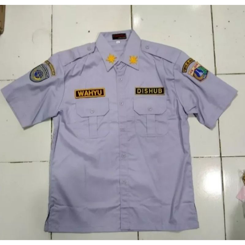 kemeja dishub abu pendek / kemeja dishub plus atribut
