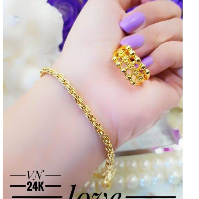 Xuping Set Perhiasan Gelang dan Cincin lapis Emas 24K E880