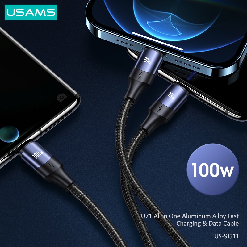 USAMS U71 Kabel Data Fast Charging All in one 100W PD/QC/AFC/FCP 1.2M