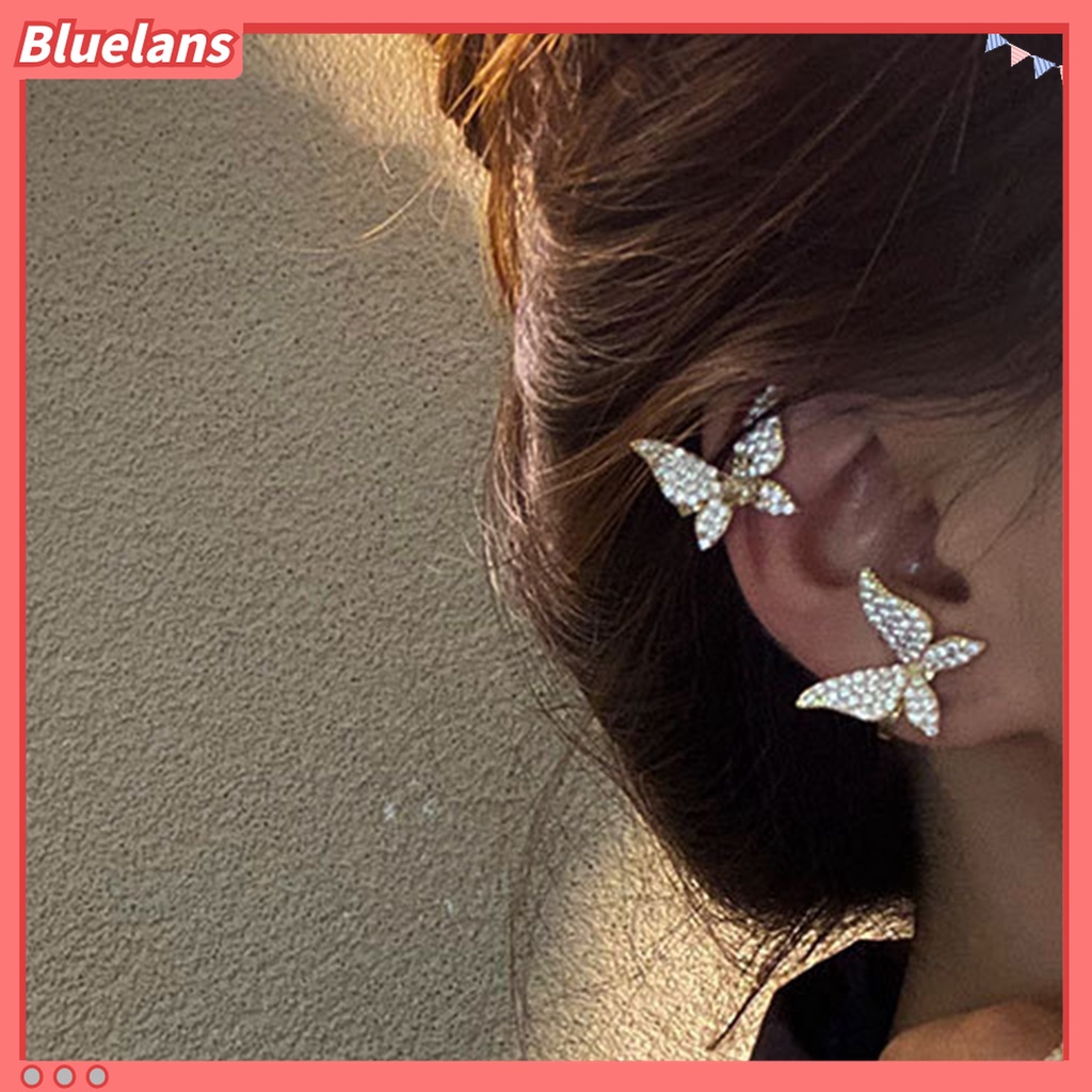 1 Pc Anting Klip Tanpa Tindik Desain Kupu-Kupu Aksen Berlian Imitasi Untuk Wanita