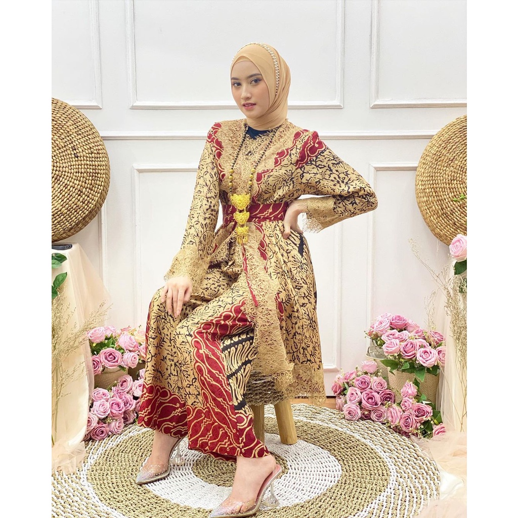 Setelan Batik Wanita | Batik Wanita Modern | Batik Viscose Jupri Mix Lace | Set Batik + Outer