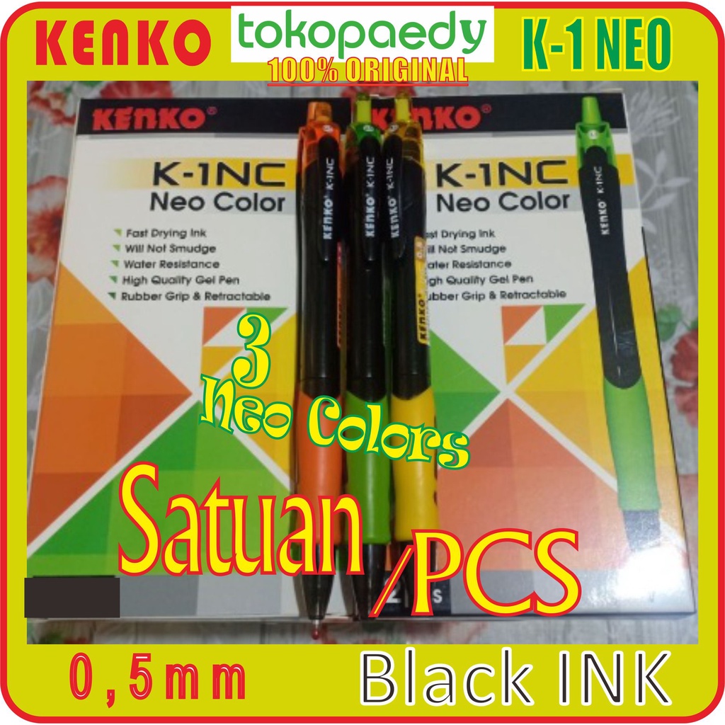 

[SATUAN] KENKO K1 NEO Retractable Gel Pen K-1 Black Ink 0,5mm (1 PCS) -Tinta Hitam /Body K1 NEO 3Colors