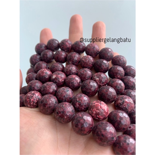 batu alam KAPUR MERAH RARE FACETED 14mm RED CUTTING aksesoris craft