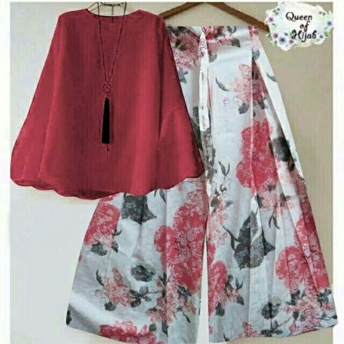 Termurah   Set Kulot Alexandra Maroon Baju Setelan Muslim Wanita Kulot Muslim