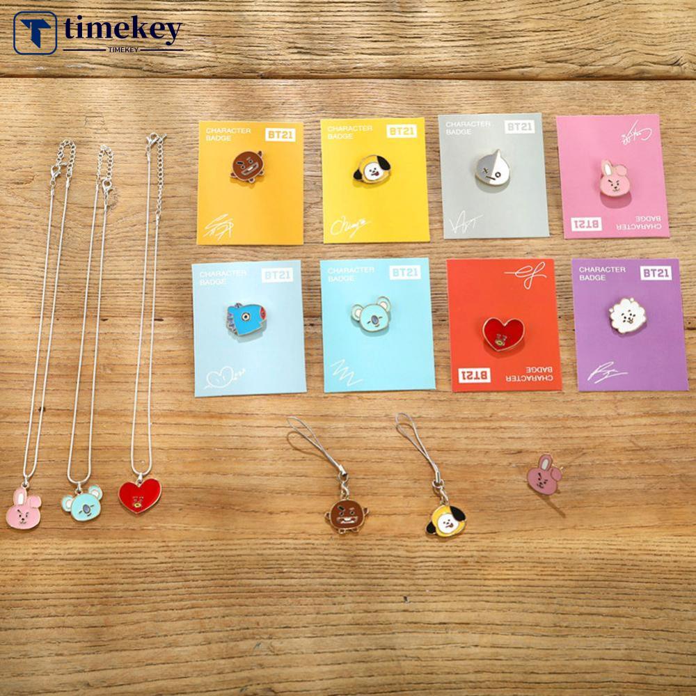 Timekey Kalung Rantai Metal Panjang Wanita Liontin Kartun KPOP BT21 BTS TATA COOKY CHIMMY M2U5