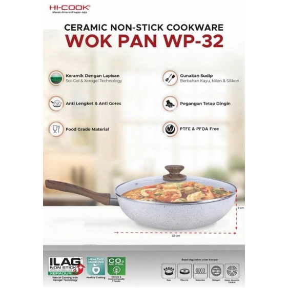 Panci Keramik Anti-Lengket 32 cm - Panci Wok - Hi-Cook Wok Pan WP-32