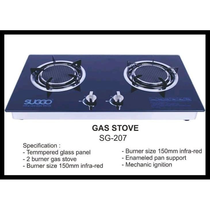 Kompor Gas Tanam 2 Tungku Suggo Sg-207 / Kompor Gas Kaca