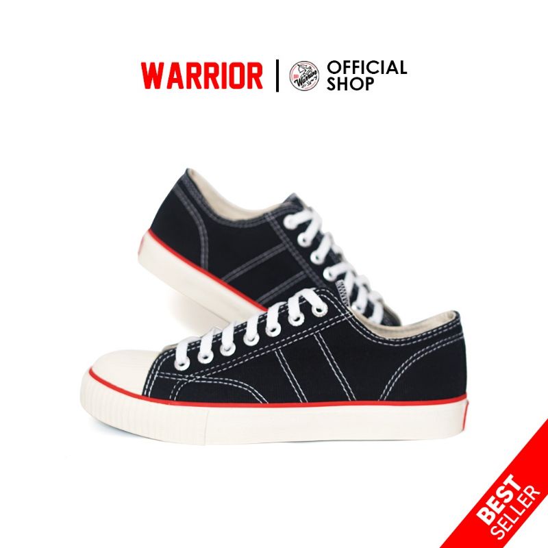 Warrior Classic Hitam Putih HC LC  - Sepatu Sekolah Warrior Tinggi / Sepatu Sekolah Warrior Pendek