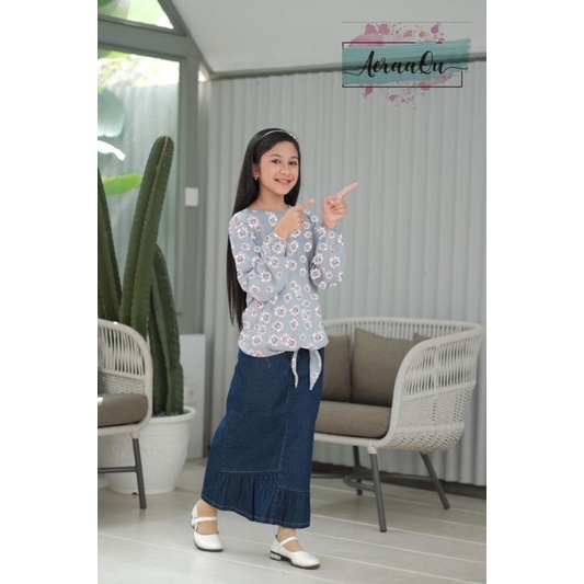 Setelan Anak Perempuan Remaja Rok dan Celana Jeans Sun flower Aeraaqu