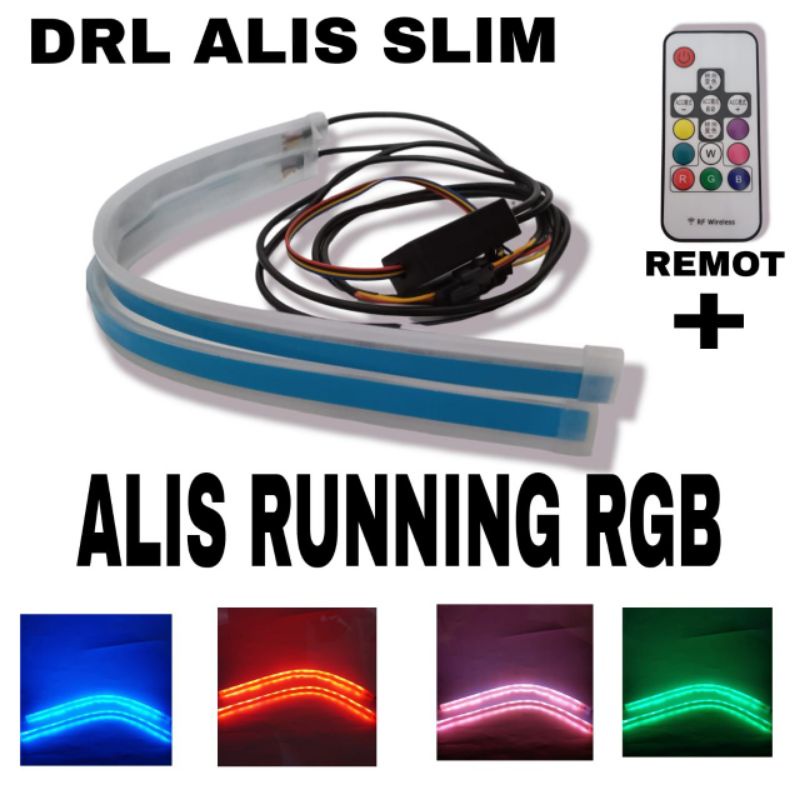Lampu DRL alis  slim + remot running 30cm RGB