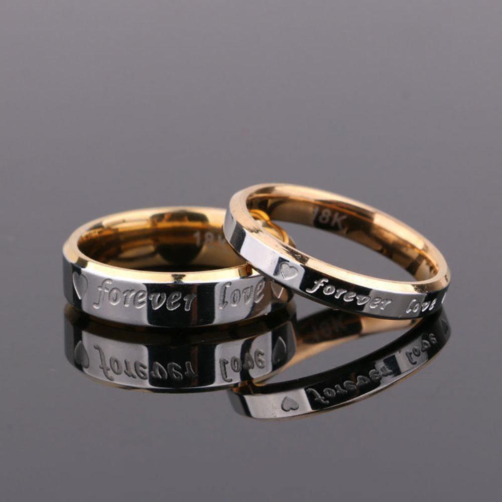 Timekey Cincin Kawin / Tunangan Motif Tulisan Forever Love 18K Gold / Silver Untuk Pasangan / Pria / Wanita A2K9